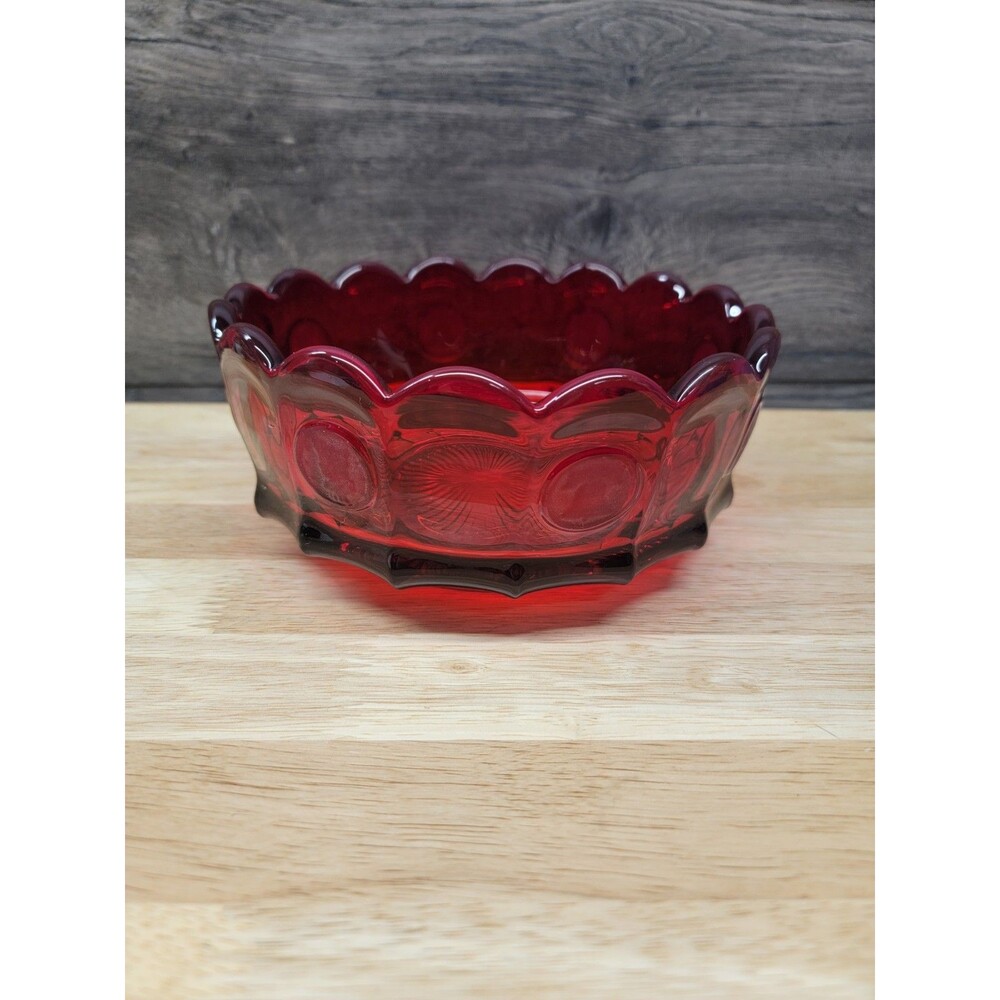 Vintage Fostoria Ruby Red Oval Coin Pattern Glass Bowl